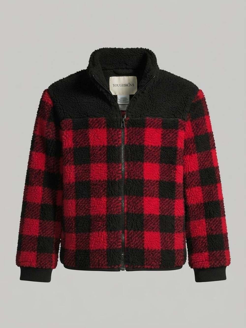 Toughskins Red and Black Buffalo Plaid Sherpa Zip-Up Jacket 4T